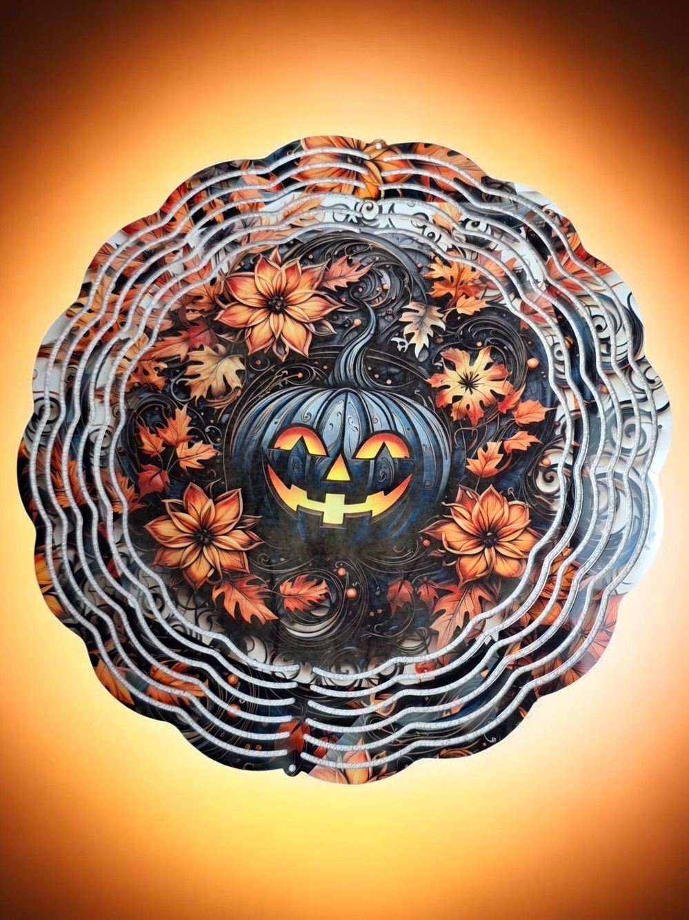 Handcrafted Halloween Pumpkin Floral Metal Wall Decor - Orange